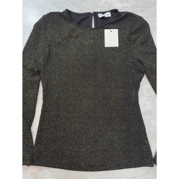 Gibson Latimer Top Womens Medium Black Gold Glitter Long Sleeve Pullover Party - Picture 1 of 8
